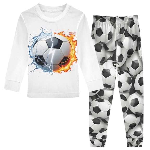 joogoo Soccer with Fire 2 Piece Long Sleeve Tee and Pants Cotton Pajama Set 4T