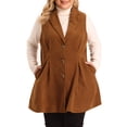 thumbnail image 1 of Chaleco sin mangas de talla grande para mujer Agnes Orinda, con botones, casual, con bolsillos, chaleco largo, color marrón, talla 2X, 1 of 6