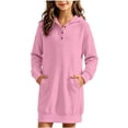 thumbnail image 2 of Spazoro Girls Hooded Sweatshirt Dress with Pockets, Long Sleeve Warm Button Placket Solid Color Casual Pullover Tunic Dress for Daily Wear Pink Size 5-6, 2 of 6