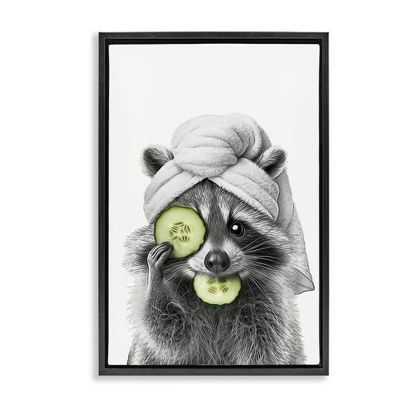 Stupell Industries Raccoon Spa Day Typography Painting Black Floater Framed Canvas Art Print Wall Art, 17 x 25