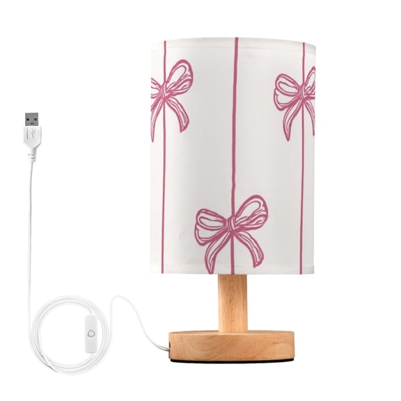 Pink Bows Hand Painted Lines Table Lamp with USB Port LED Warm Light Lamp Night Light Home Decor