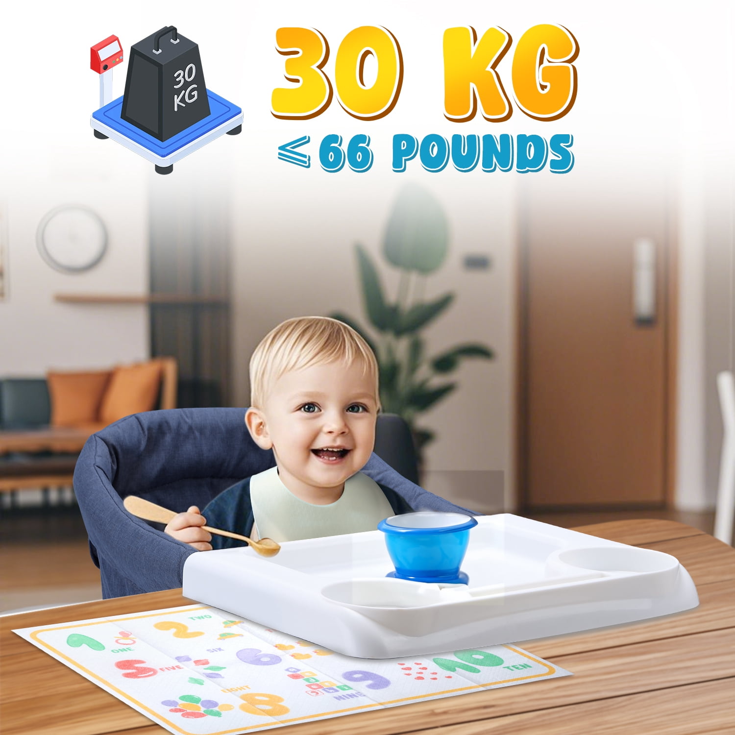 WonderStone Hook On Chair, Portable High Chair with Tray, Storage Bag & Free Accessories, Clip-On Table Chair for Baby and Toddler, Ideal for Home and Travel, Blue