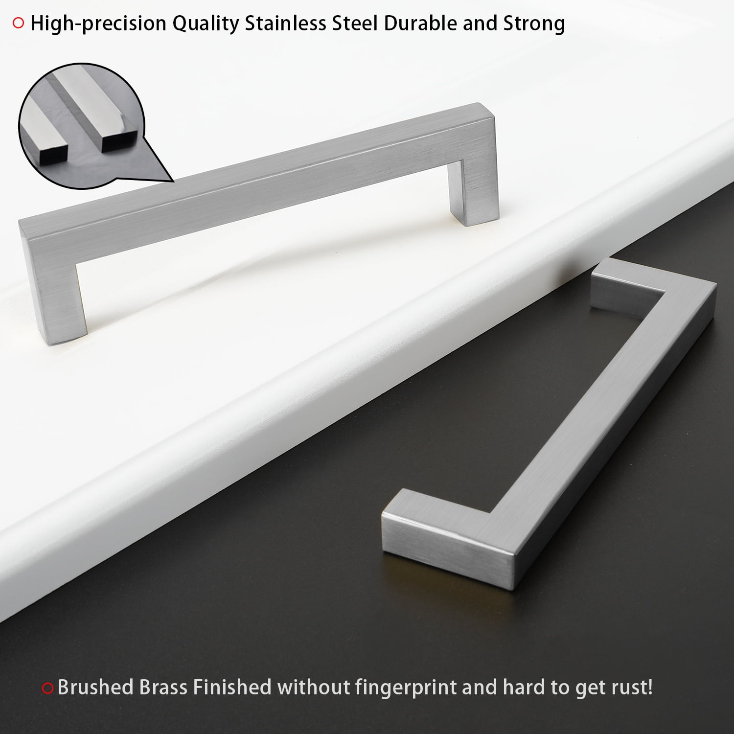 Homdiy 10 Pack Cabinet Handles Square Brushed Brass Drawer Pulls For Kitchen Cabinet Door Hardware Bathroom Bedroom Handles,4inch Hole Centers