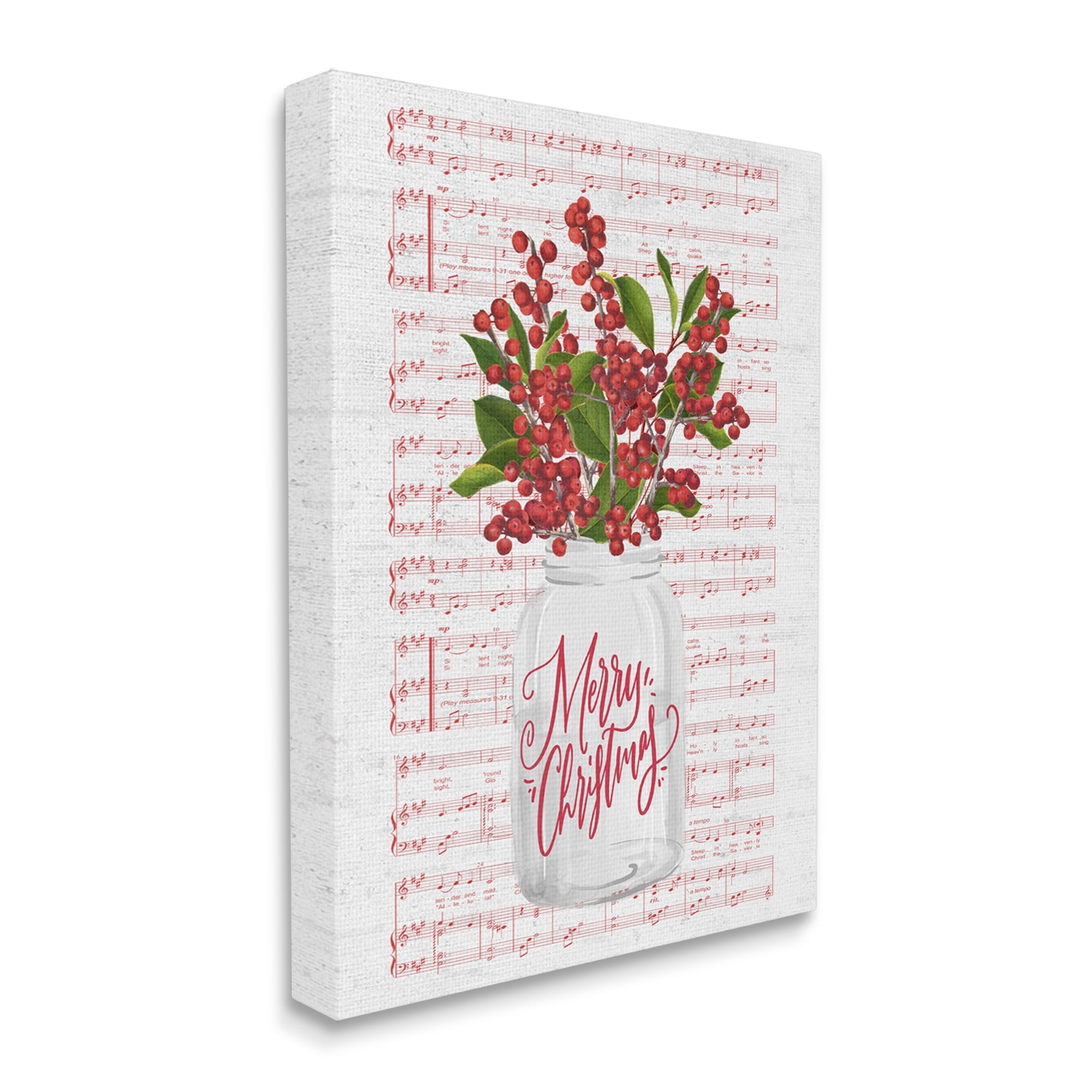 Christmas Holly Plant Music Sheet Notes Background Botanical & Floral Graphic Art Gallery-Wrapped Canvas Print Wall Art