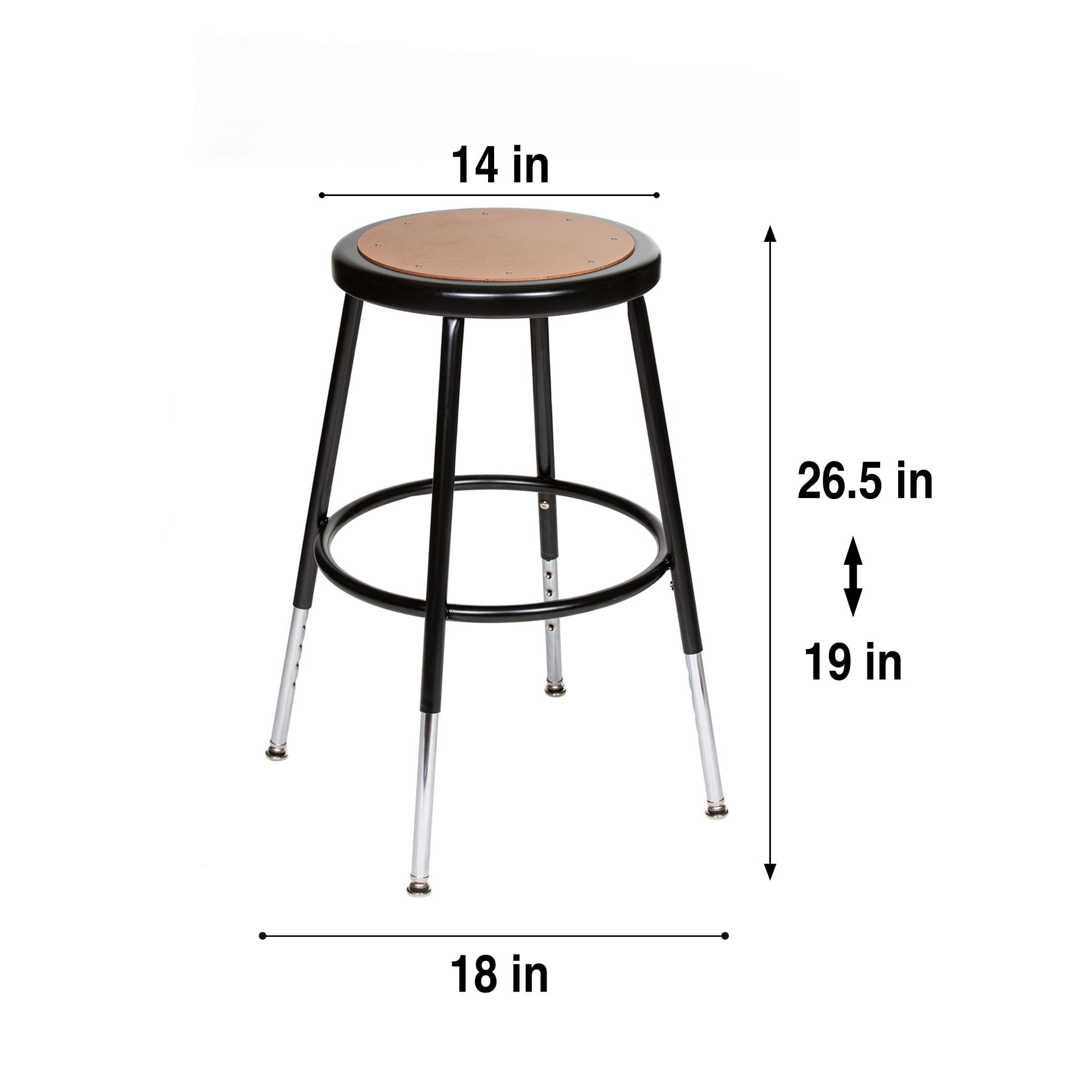 Hampden Furnishings Flynn Collection 19"-27" Adjustable  Masonite/Steel Stool, Black, 2 Pack