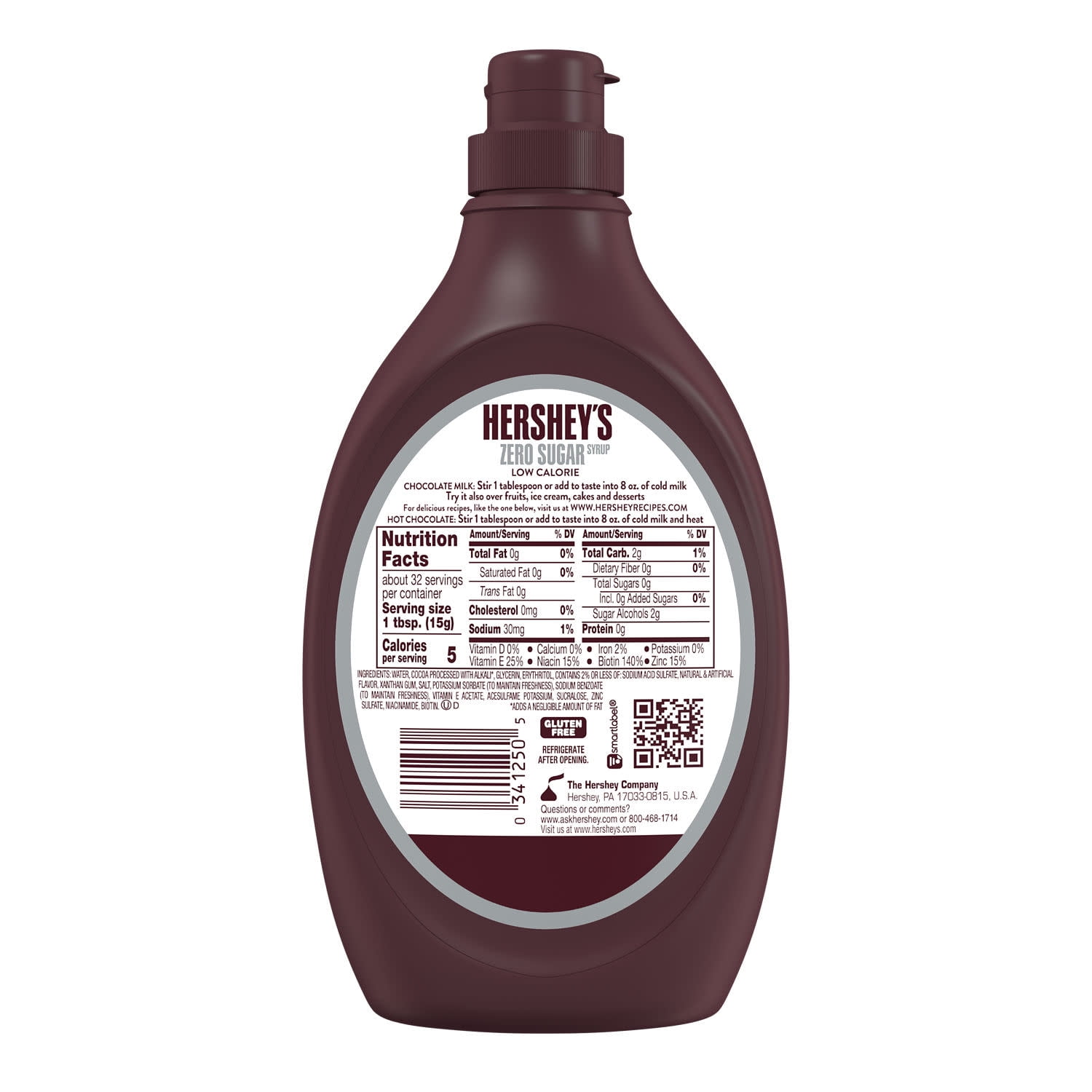 Hershey's Zero Sugar Chocolate Syrup, Bottle 17.5 oz