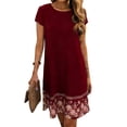 thumbnail image 2 of Taqqpue Women Summer Dress Casual Solid Color Scoop Neck Short Sleeve Sundress Flowy Swing Lace Plus Size Dress Beach Vacation Maxi Dress for Women, 2 of 7