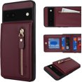 thumbnail image 2 of for Google Pixel 6A Case with Card Holder for Women,Pixel 6A Phone Case Wallet with Strap Credit Card with Kickstand Zipper Shockproof Case for Pixel 6A - Red Wine, 2 of 7