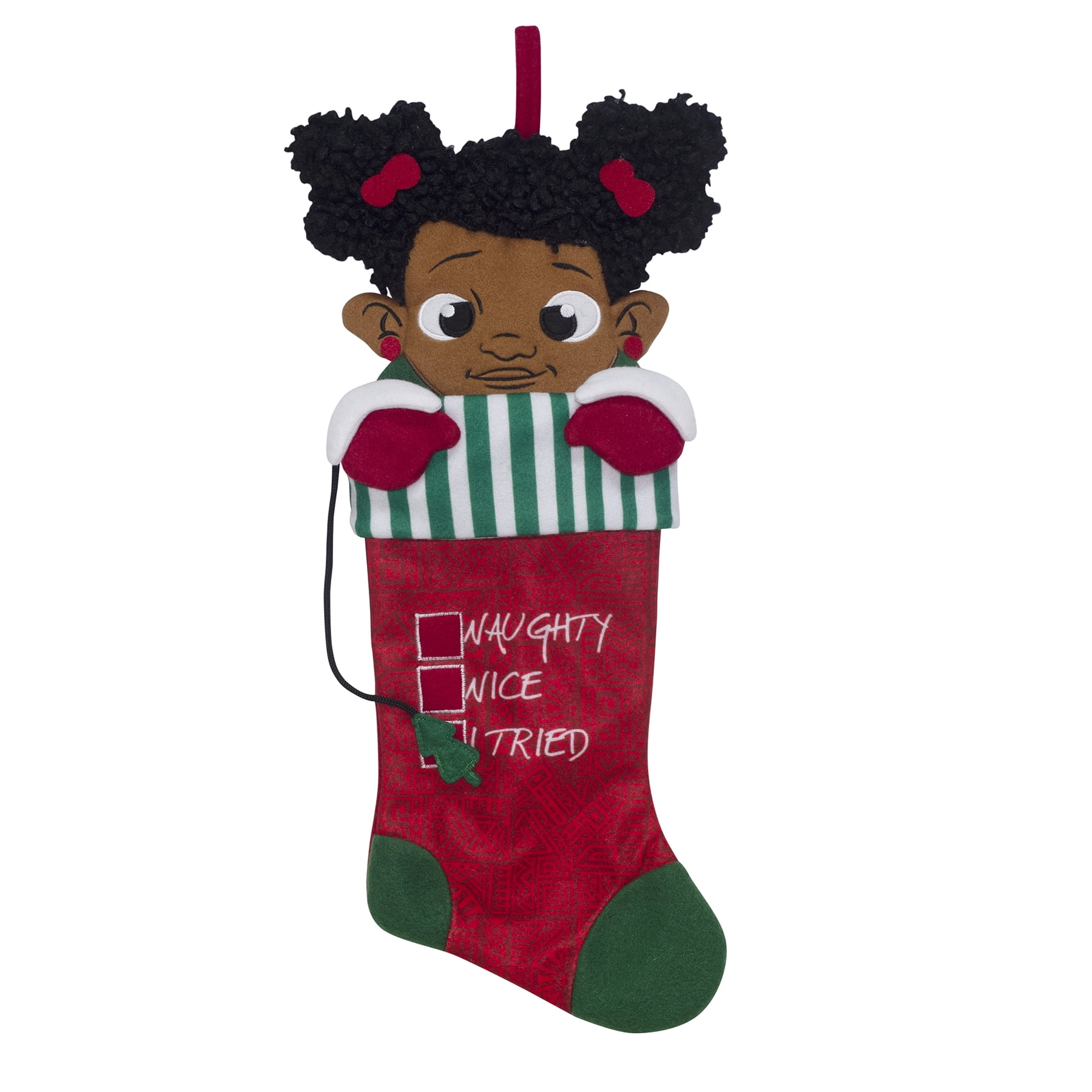 Black Paper Party Girl Christmas Stocking, Red, 20"