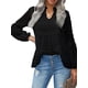thumbnail image 4 of Sonducket Camisa de mujer con cuello en V con volantes Blusa de encaje casual de manga larga con cuello en V Prendas para la parte del cuerpo Negro XL, 4 of 6