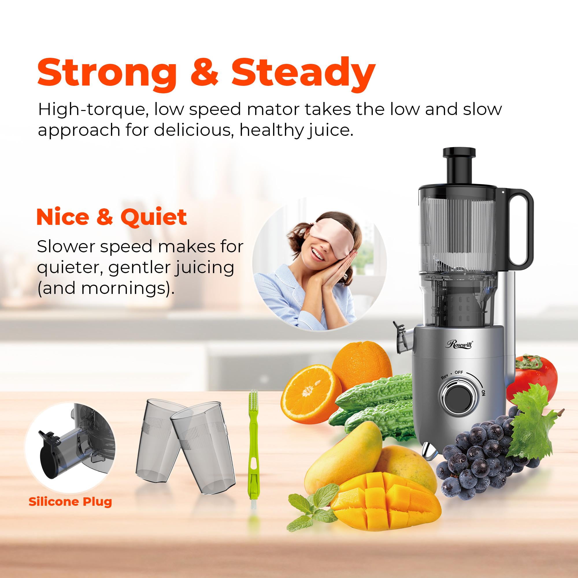 Rosewill Cold Press Juicer, 4.72" Wide Feed Chute Juice Extractor Machine, High Juice Yield, Slow Masticating Juicer for Whole Vegetables & Fruits