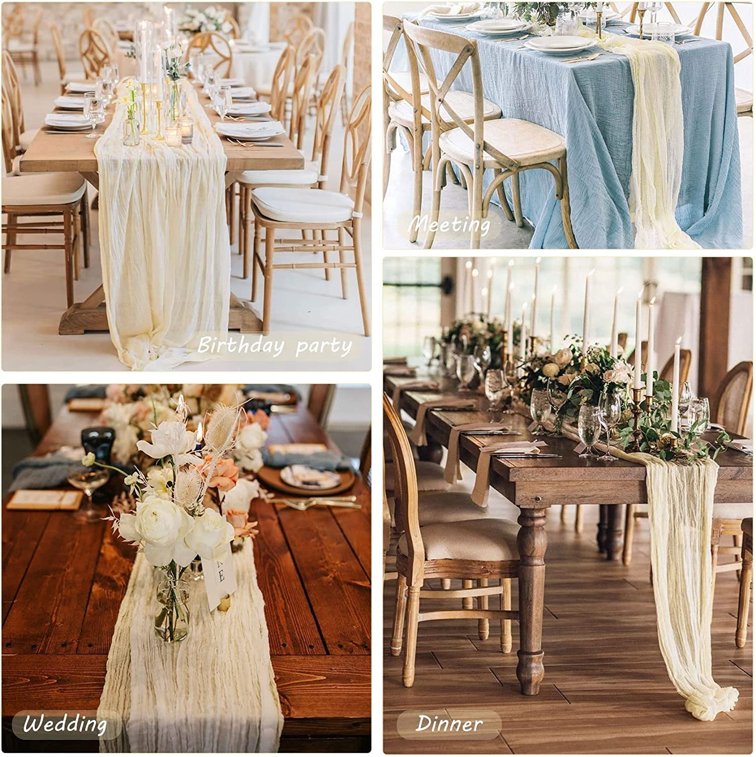 Wehilion 12PCS Cheesecloth Table Runner Boho Gauze Table Runner Cheese Cloth Long Table Runner Rustic Table Runner for Wedding Bridal Shower Birthday Party Table Decor