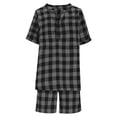 thumbnail image 4 of TaTaai Women's Summer Casual Cotton Linen Plaid V-Neck Button Short Sleeve Top and Drawstring Shorts Two Piece Set Loose Fit Comfortable Breathable Daily Outfit Gift, 4 of 8