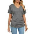 thumbnail image 2 of Wycnly Womens Blouses and Tops Dressy Breathable Comfy Casual Loose Basic Workout Tshirts Summer Solid V-Neck Short Sleeve Cute Tees Tops Gray XXL, 2 of 5