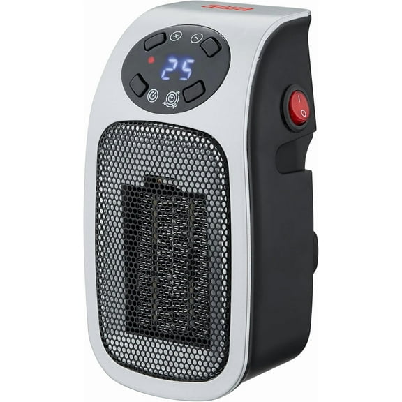 Aiwa Outlet Plug-in Electric Space Heater, Mini Heater with Adjustable Temperature Control, Silver