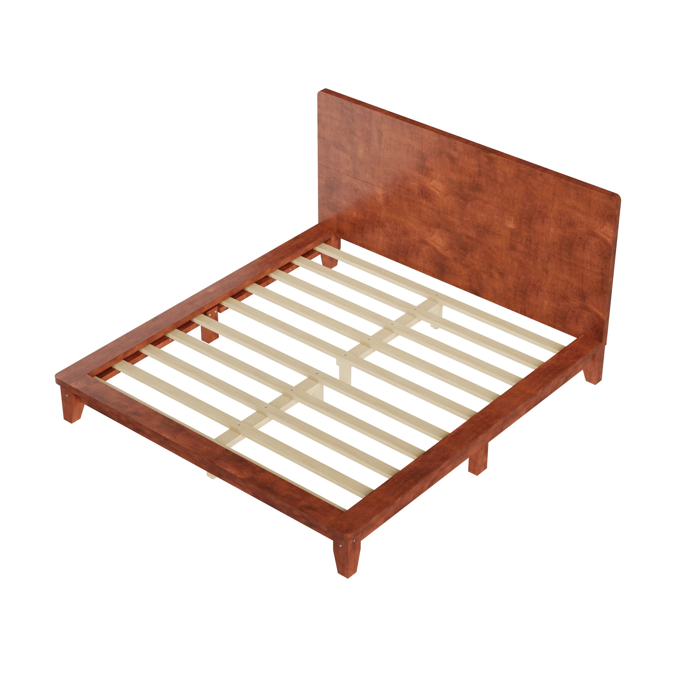 Noble House Hazel Queen Size Pine Wood Platform Bed Frame with Legs and Headboard, Mid-Century Modern Design, Brown