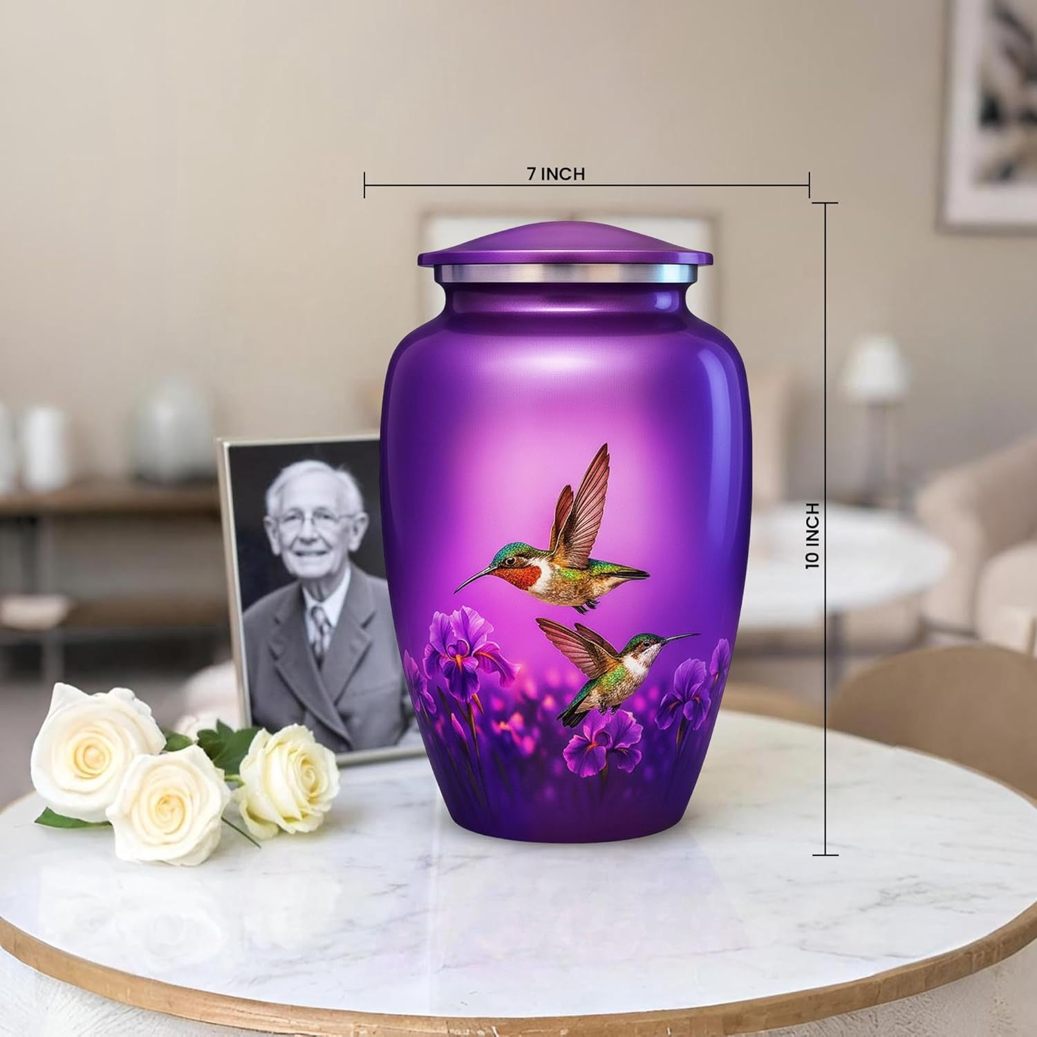 Hummingbird Cremation Urn Set of 2 – Includes 1 Large Metal Urn for Adult Ashes and 1 Matching Necklace Urn – Handcrafted in India