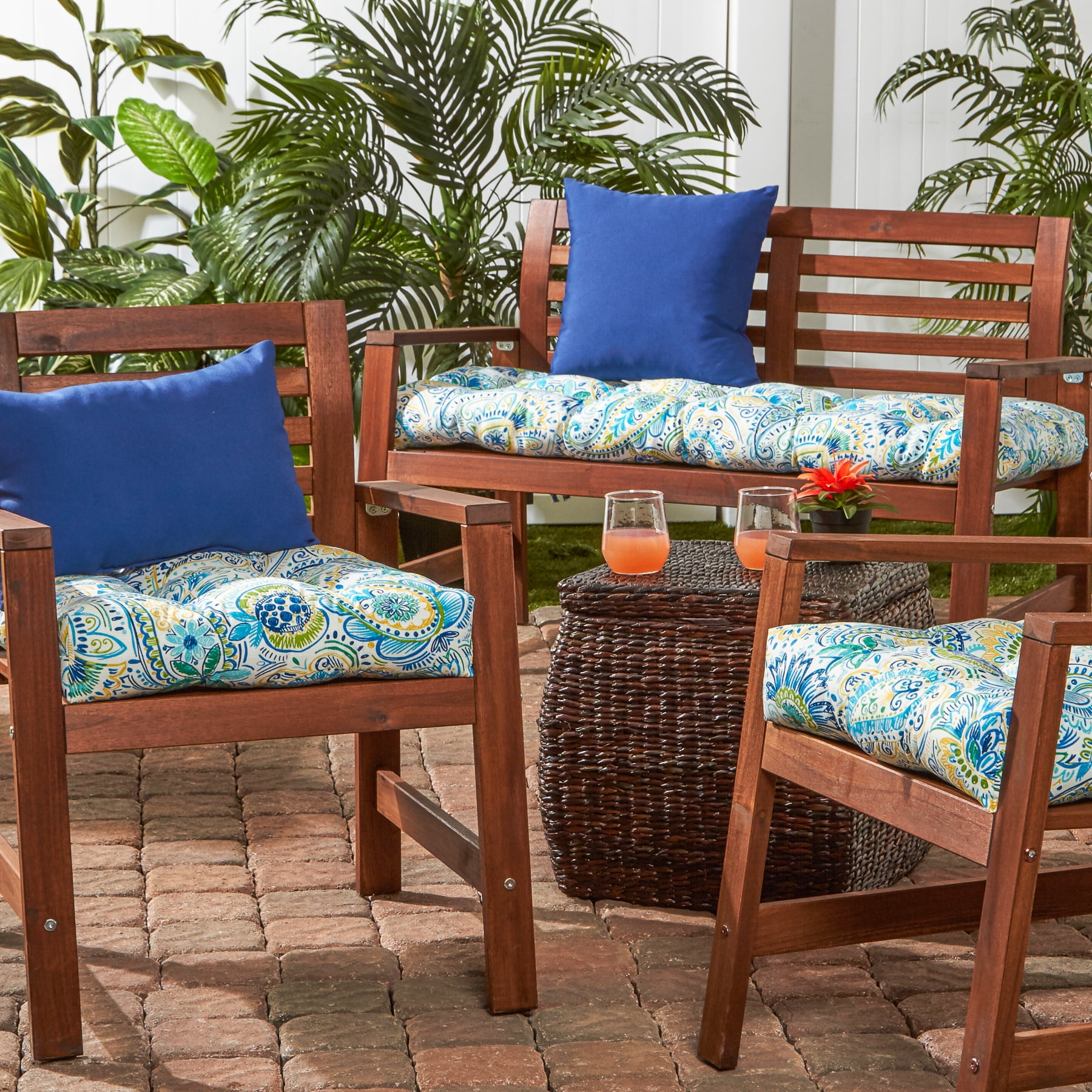 Greendale Home Fashions Tufted Outdoor 20'' x 20'' Seat Cushion, Set of 2, Baltic