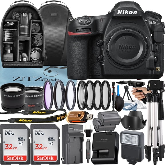 Nikon D850 DSLR Camera (Body Only) with 45.7MP CMOS Sensor 32GB Card Case Telephoto Tripod ZeeTech Accessory Bundle (International Version)
