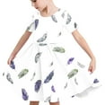 thumbnail image 6 of HomeGardon Girls Dress,Toddler Dress for Girls Toddler Kids Girls Cute Feather Print Short Sleeve Stretchy Dress A Line Dress,120-170, 6 of 7