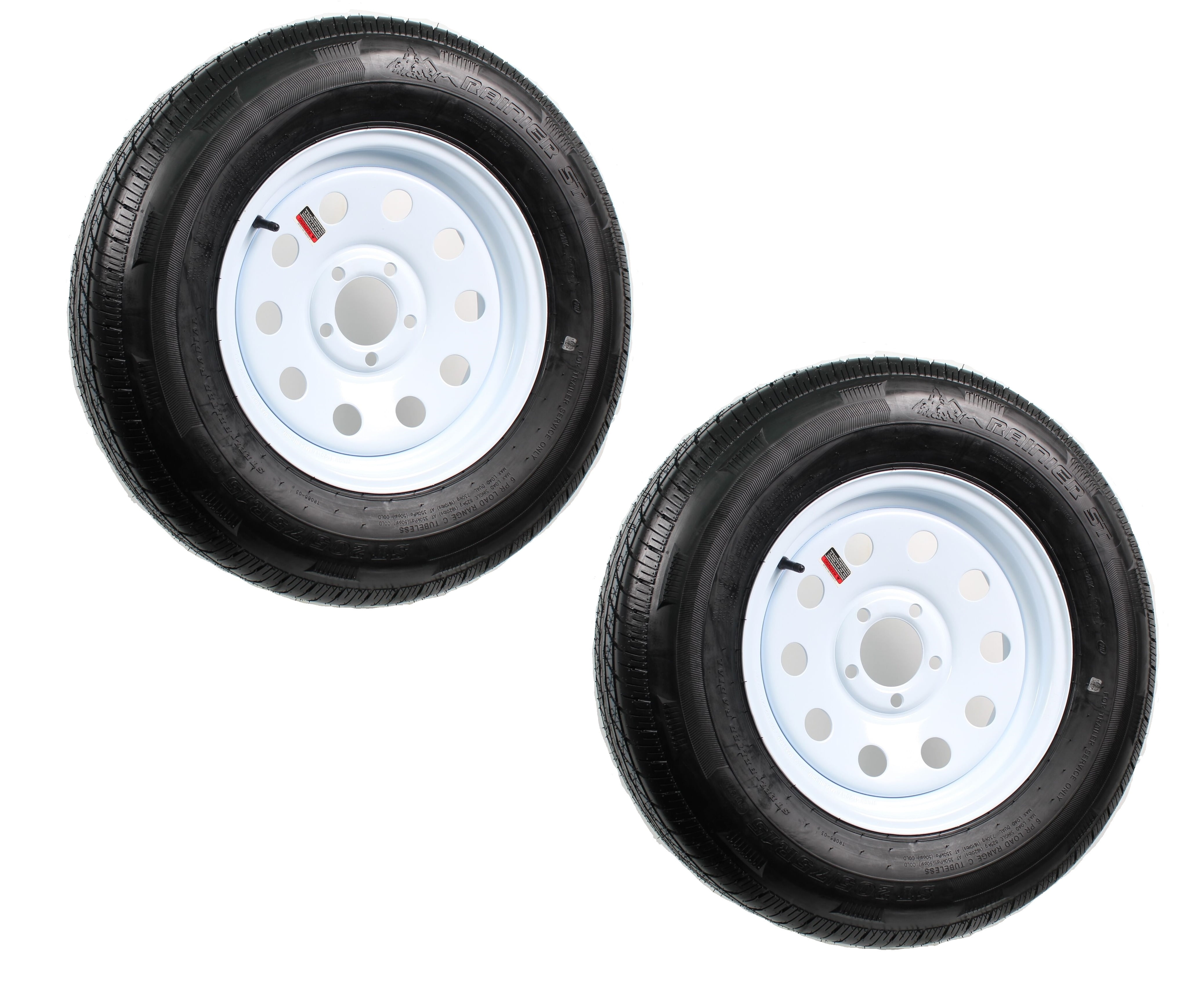 205-75-14 ST205-75R14 High Speed LOAD RANGE C 205-75R14 NORTH AMERICA D.O.T mounted on 5 bolt WHITE powder coated steel rim RADIAL trailer tire APPROVED