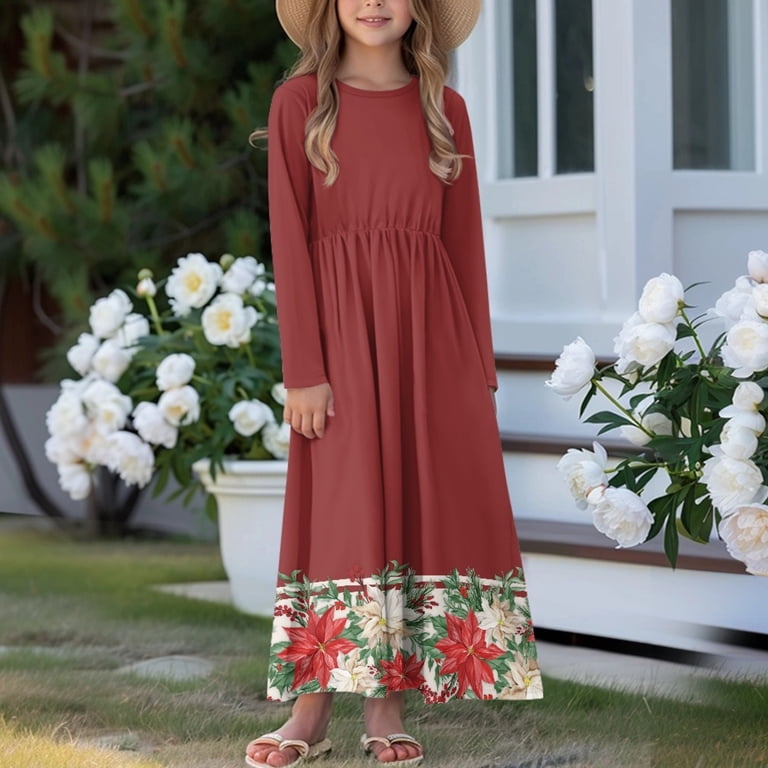 Disnimo Red Christmas Girls Long Sleeve Dresses Size 9-10 Long Sleeve Dress for Kids Cute Dresses for Middle School Dance Girls Long Sleeve Swing