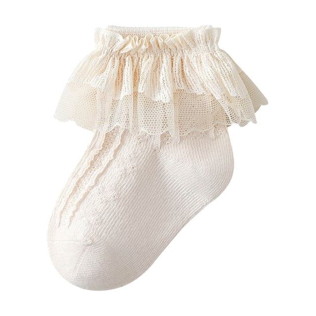 FAIWAD Toddler Girls Princess Cotton Frilly Socks Lace Ruffle Solid Color Thin Mesh Socks for Dress