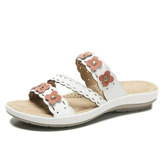 Abcnature Women Sandals Clearance 2023! Women's Platform Wedge Sandals with Arch Support Bohemian Low-heeled Slippers Casual Thick Sole Comfortable Wear-resistant Small Flower Sandals