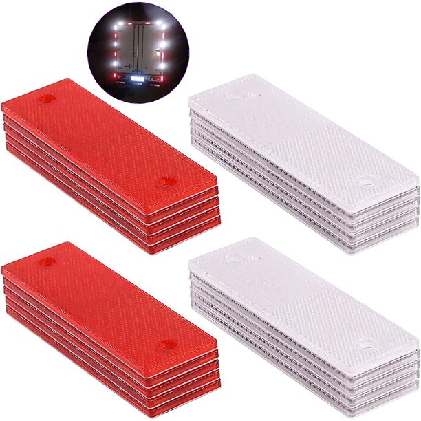 20Pcs Universal Red + White Plastic Rectangular Stick-on Car Reflector Sticker, Door Reflectors Interior Red + White Compatible Warning Plate Adhesive