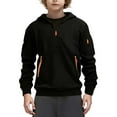 thumbnail image 2 of AHTJRT Athletic Sweatshirt for Boys Quarter Zip Kangaroo Pockets Hoodie with Arm Zipper Fashion Solid Fall Spring Workout Running Trainning Tops Black 11-12 Years, 2 of 9