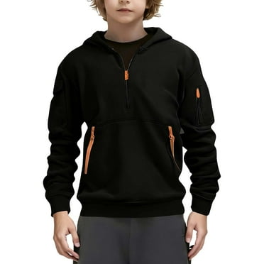 Cethrio Boys Sweatshirts Size 14-16, Pullover Half Zip Drawstring Casual Hoodies for Boys Black