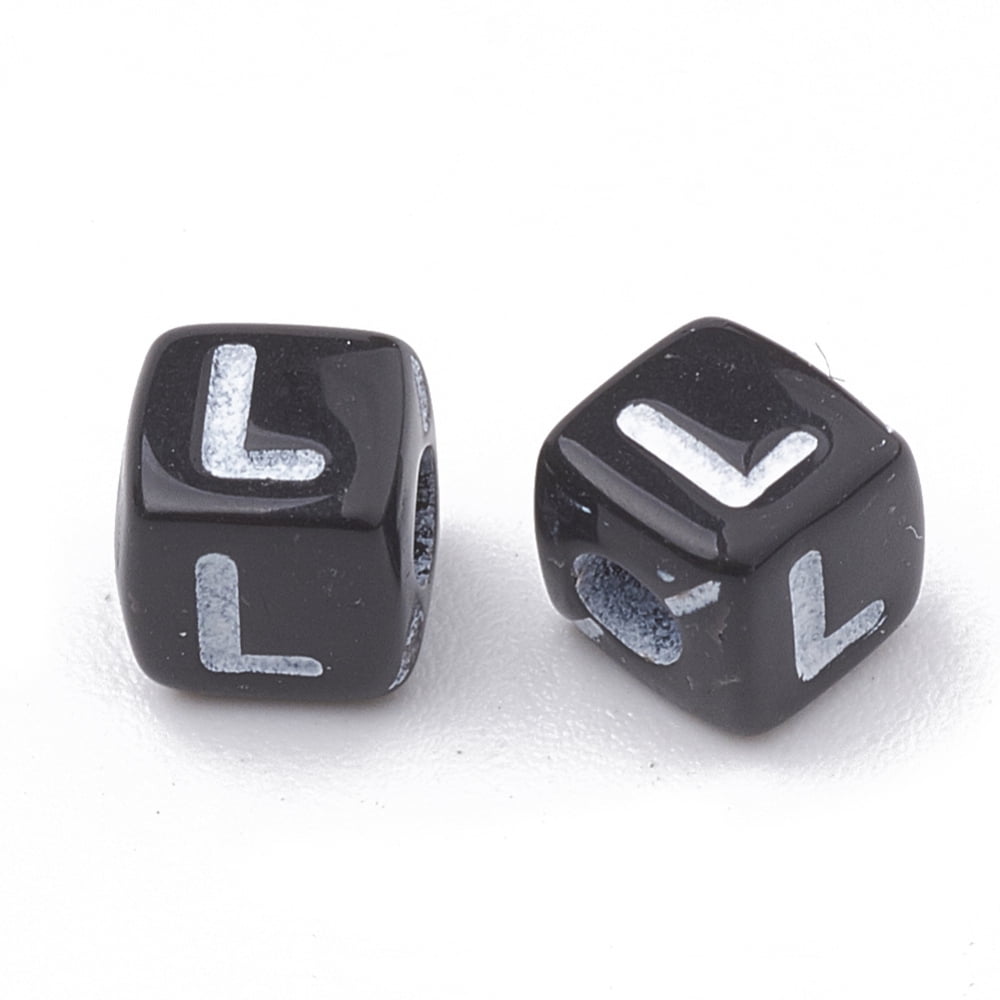 Opaque Horizontal Hole Acrylic Beads Mixed Letters Cube Black White Letter 5x5x5mm Hole: 2mm 5000pcs/500g