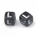thumbnail image 2 of Opaque Horizontal Hole Acrylic Beads Mixed Letters Cube Black & White Mixed 5x5x5mm Hole: 2mm about 500pcs/50g, 2 of 2