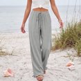 thumbnail image 5 of Wide Leg Linen Pants for Women Casual Drawstring Palazzo Pants Summer Vacation Beach Flowy Trousers with Pockets, L, 5 of 7