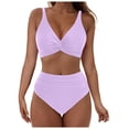 thumbnail image 4 of Women Two Piece Swimsuits High Waisted Bikini Set Tummy Control Bathing Suits Knot Twist Swimwear Purple M, 4 of 5