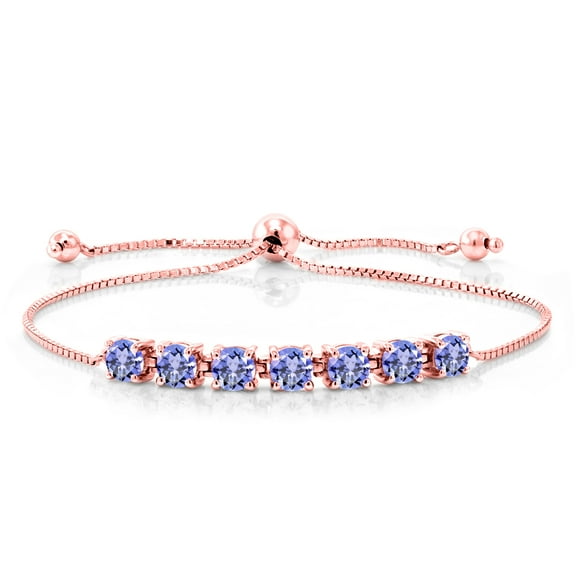 Gem Stone King 2.66 Ct Round Blue Tanzanite 18K Rose Gold Plated Silver Bracelet for Women
