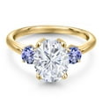 thumbnail image 3 of Gem Stone King 18K Yellow Gold Plated Silver Blue Tanzanite Ring Set with Moissanite (3.60 Cttw), 3 of 7