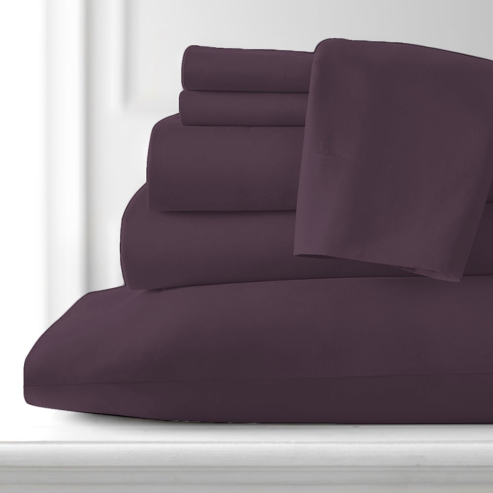 Premium Home Collection Microfiber Soft Cooling Bed Sheet Set - 6 Piece, California King, Egg Plant