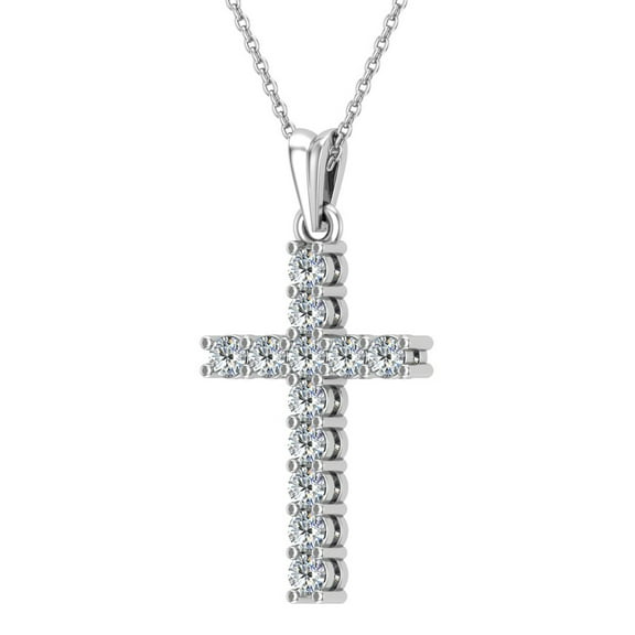 Diamond Cross Necklace for women 14K White Gold 0.30 ctw 27 mm Easter Gifts