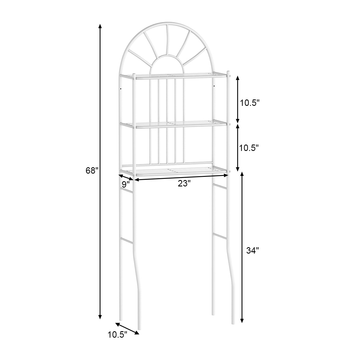 Gymax 3 Shelf Bathroom Metal Storage Rack over the Toilet Space Saver White
