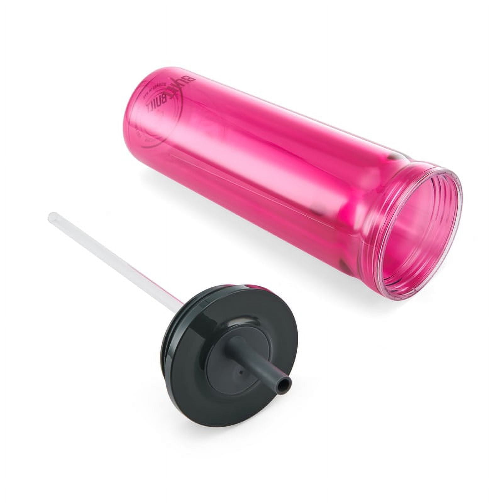 BUILT Torrent 24 oz Double-Wall Acrylic Tumbler Water Bottle with Straw, Magenta