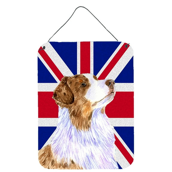 Carolines Treasures LH9470DS1216 Australian Shepherd with English Union Jack British Flag Wall or Door Hanging Prints