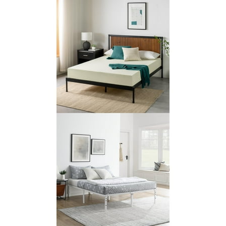 Full Memory Foam Mattress & Platform Bed Frame Bundle — Zinus 8″ Cooling Airflow   Mainstays 14″ Steel Slat Platform Frame