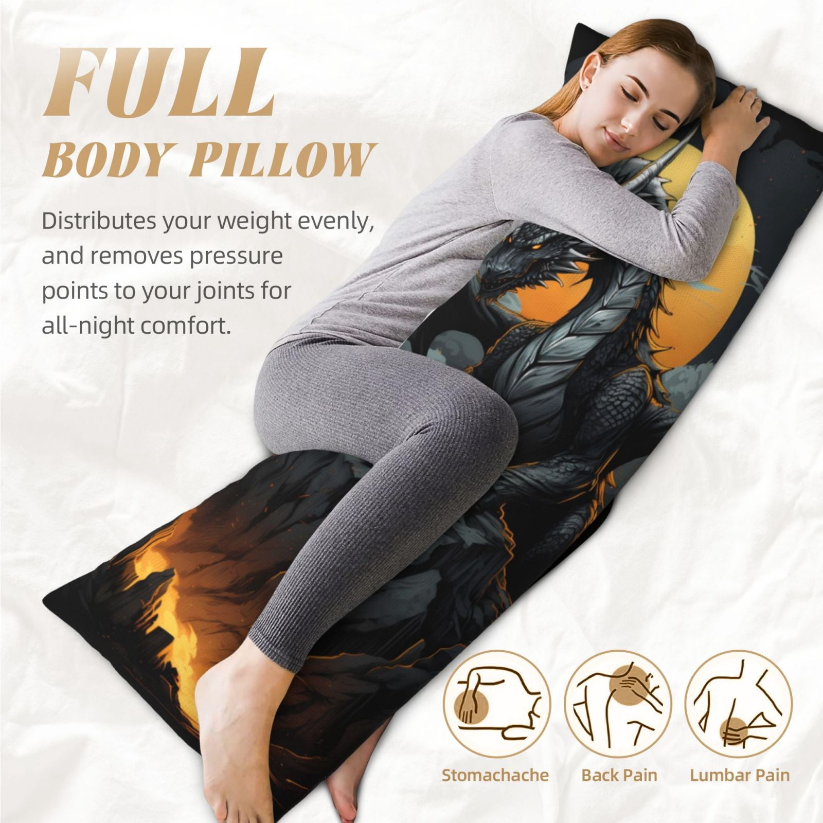 Naloa Full Moon Black Dragon Super Soft 20x60 Body Pillow Case,Long Side Hidden Zipper（PILLOWS ARE NOT INCLUDED）