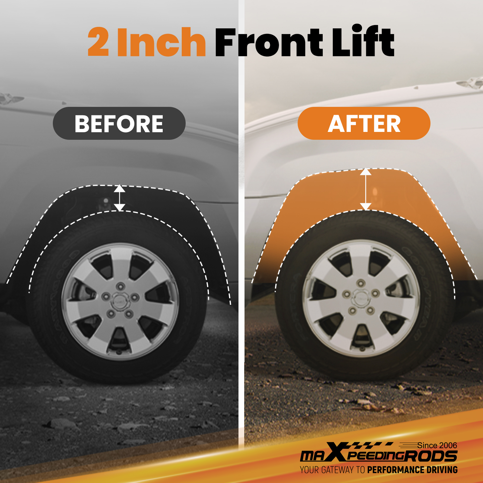 maXpeedingrods 2” Leveling Lift Kit w/Shocks for Dodge Ram 1500 2WD 2009-2021 Front Coil Spring, for V8 only