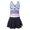 Palm Purple, variant on DPOIS Kids Girls Summer Printed Swimsuit Criss Cross Back Tank Top with Briefs and Skirt Set Purple Geometric 8