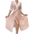 thumbnail image 2 of Antinious Women Sheer Mesh Robe Short Sleeve med Long Bathrobe with Belt,Holiday!Robes for Women,Women Pajamas Bathrobes,Pink,M, 2 of 5