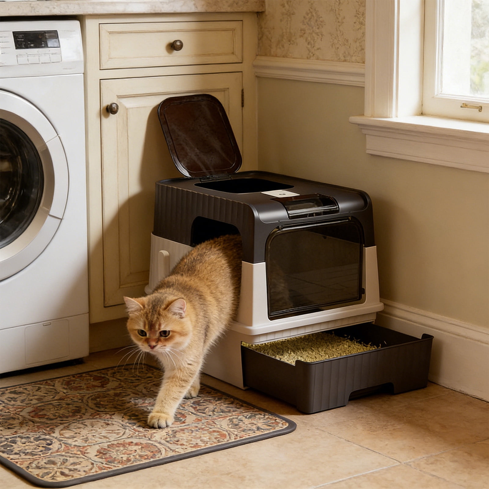 WLAGOOD Large Portable Foldable Cat Litter Box 19.3×13.8×14.6in Fully Enclosed Pan Detachable Drawer Odor Control Anti-Splashing Smooth Edge Spacious Entrance Indoor Cat Toilet