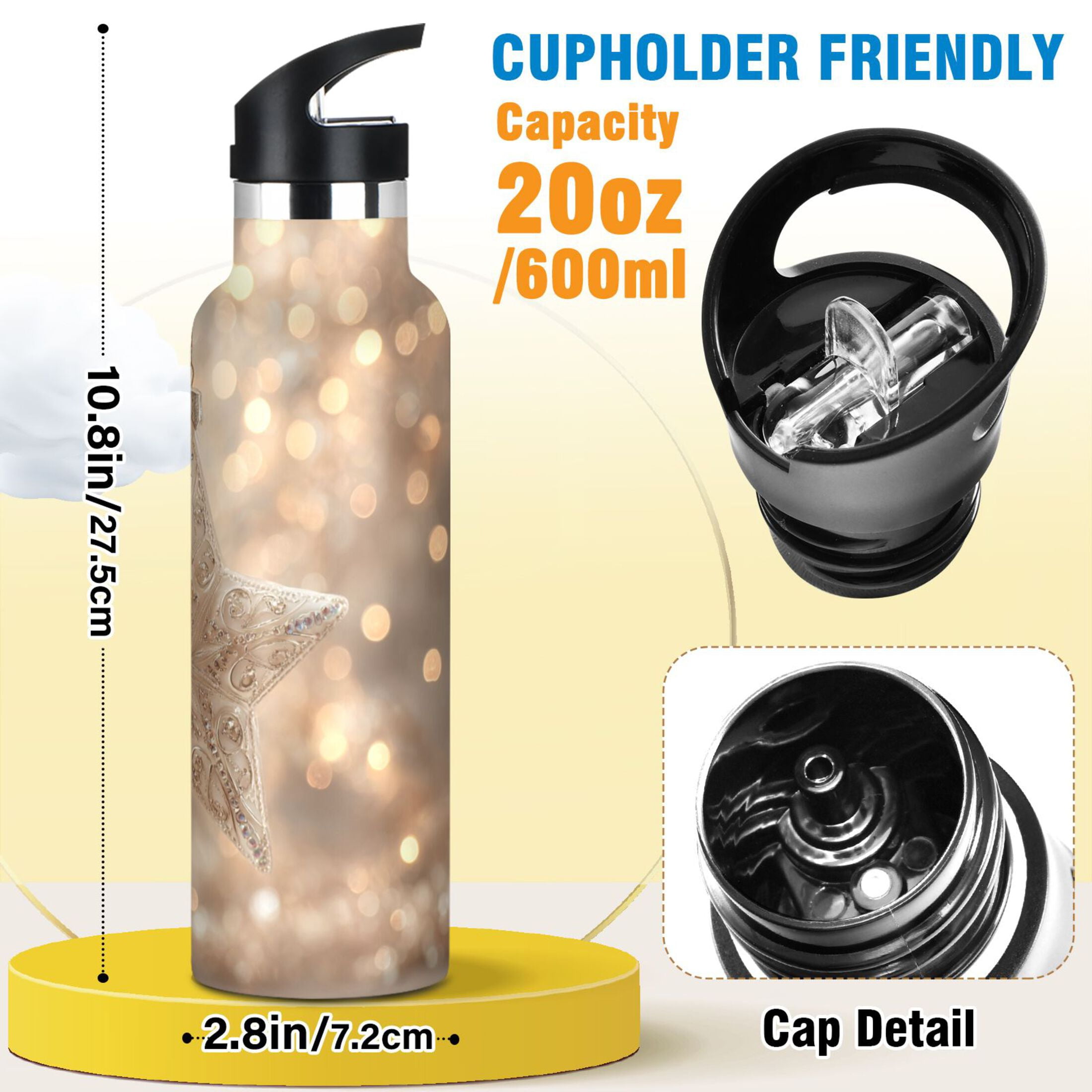 600ML Stainless Steel Insulated Cup Sports Water Bottle Portable Thermos Cup Water Glasses Insulated Tumblers Convenient and Durable Christmas Star