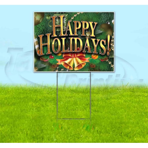 Happy Holidays V5-2 (18" X 24") Yard Sign, Includes Metal Step Stake
